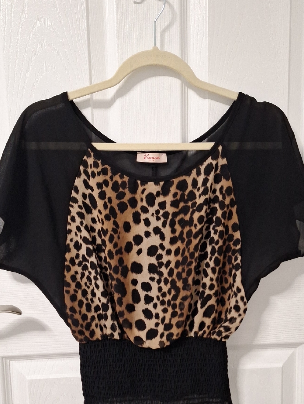 Black and Leopard Print Women's Blouse
